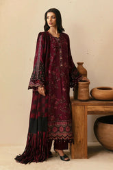 ETHNC - 3PC DHANAK EMBROIDERED SHIRT WITH TWILL PRINTED SHAWL AND TROUSER - HZG1928